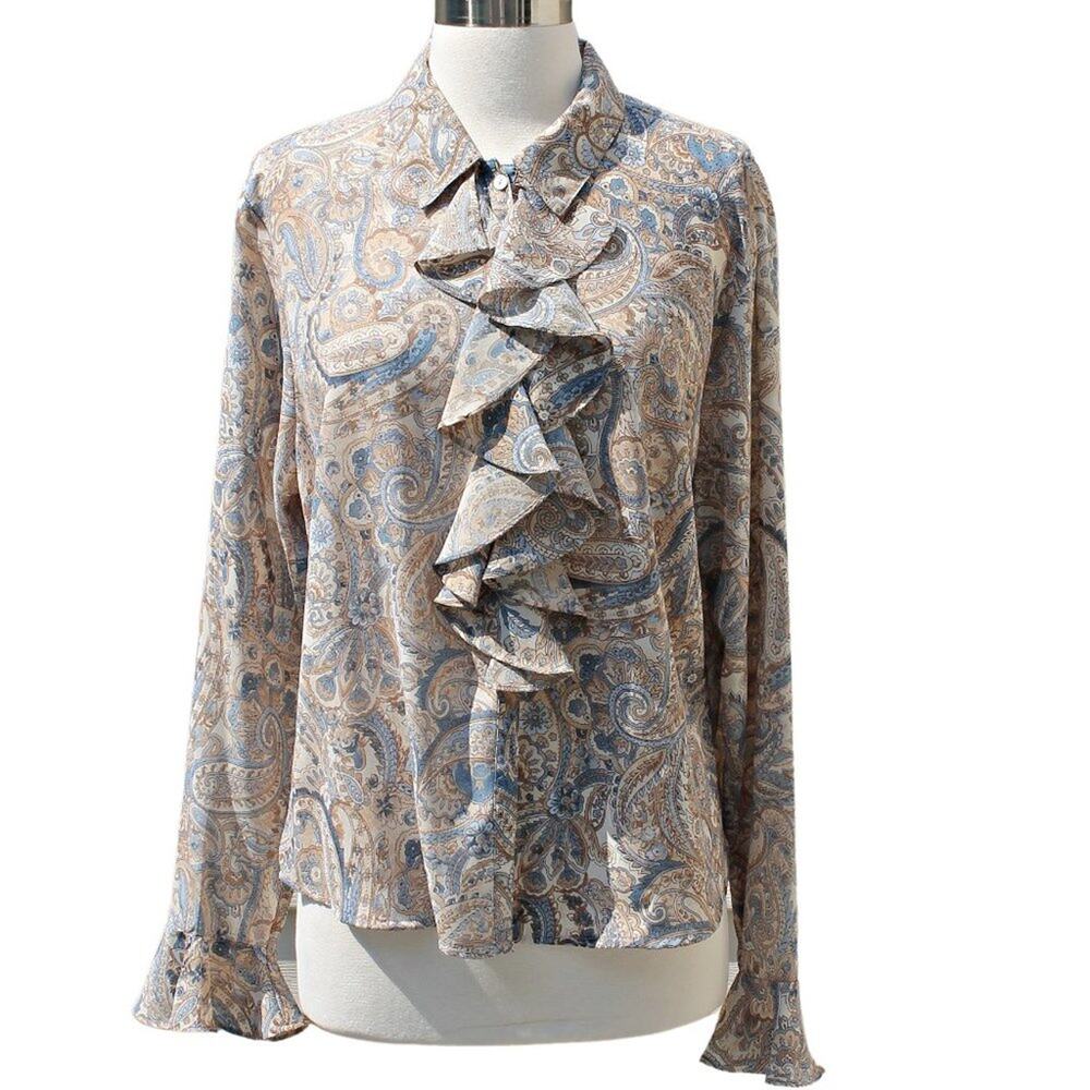 Karen Scott Vintage Women's Regency Ruffled Blouse Button-Down Paisley Print